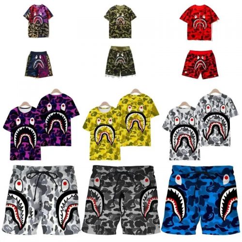 A Bathing Ape BAPE Shark Camo Graphic Streetwear Matching Set Multicolor