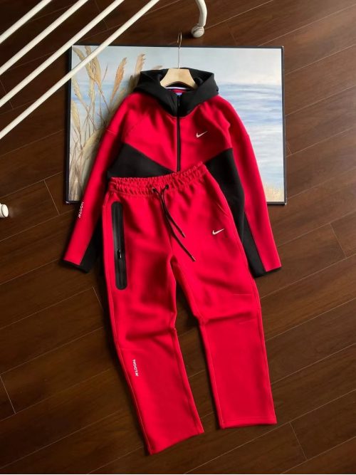 Nike NOCTA Tech Fleece Sporty Tracksuit Set Red and Black