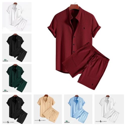Lacoste Short Sleeve Shirt and Shorts Set Casual Summer Outfit Multicolor