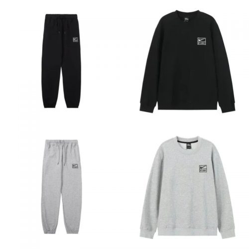 Nike x Stussy Fleece Streetwear Crewneck and Joggers Set Black and Gray