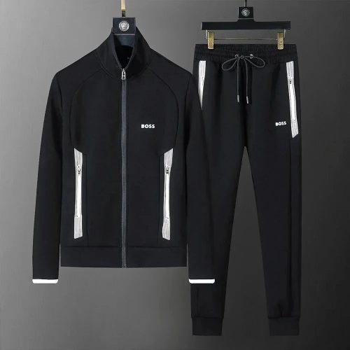 BOSS Zip-Up Tracksuit Athletic Matching Set Black