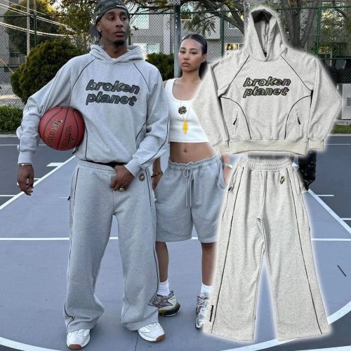 Broken Planet BP Tracksuit Set Oversized Streetwear Hoodie and Joggers Gray