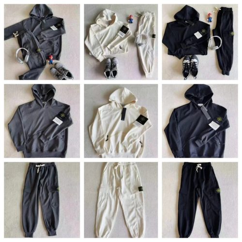 Stone Island Ribbed Cotton Tracksuit Set Casual Hoodie and Joggers Multicolor