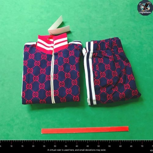 Gucci Monogram Tracksuit Casual Matching Set Blue and Red