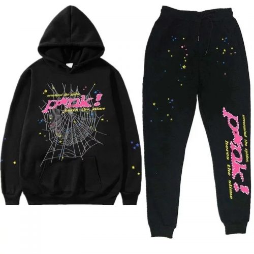 Sp5der Web Graphic Streetwear Tracksuit Set Black