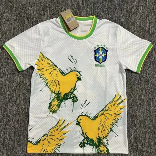 Nike Brazil CBF 2024 Pre-Match Soccer Jersey Graphic Training Kit White and Yellow
