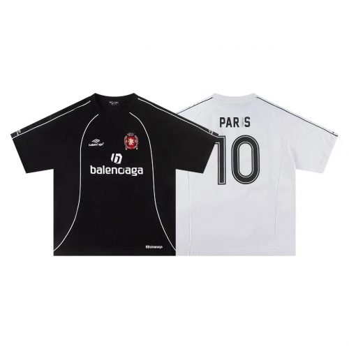 Balenciaga Paris 10 Soccer Jersey Graphic Sporty T-Shirt Black and White