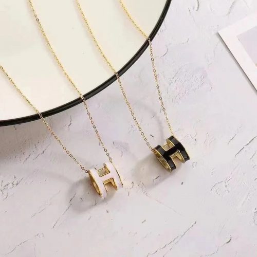 Hermes Pop H dainty pendant Necklace Gold and Enamel