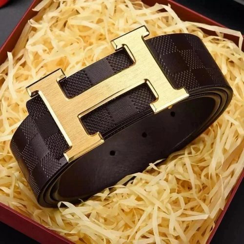 Hermès H Buckle Damier Canvas Belt Brown