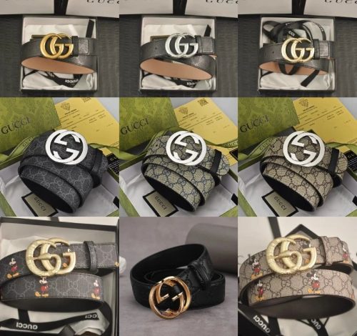 Gucci GG Marmont Iconic Leather Belt Black and Beige