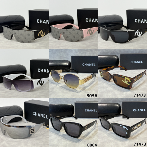 Chanel Shield and Rectangular Designer Sunglasses Black and Multicolor