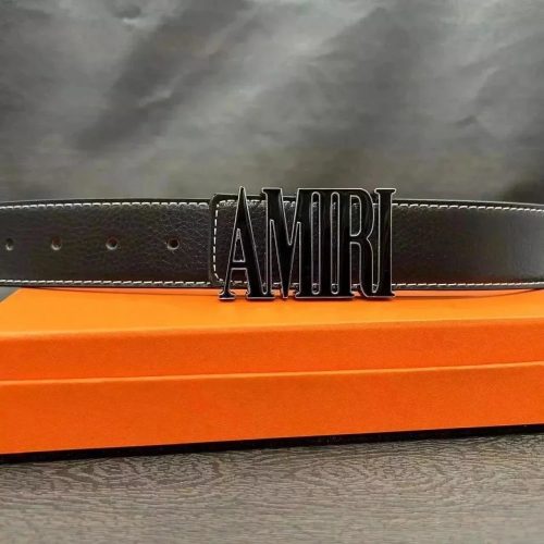 Amiri Letter Logo Buckle Leather Belt Black