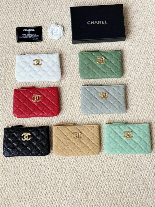 Chanel Quilted Caviar Pouch Classic Leather Card Holder Multicolor