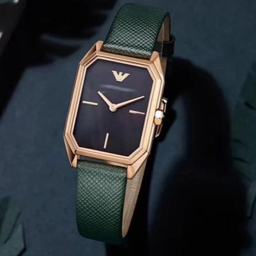 Emporio Armani EA AR11503 Elegant Leather Watch Green and Gold