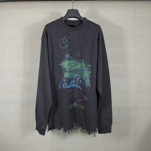 Design Distressed Graphic Long Sleeve T-Shirt Black