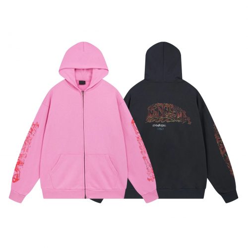 Chrome Hearts Graphic Zip-Up Hoodie Casual Sweatshirt Pink and Black