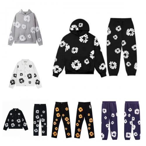 Corteiz CTZ Rules The World Floral Print Hoodie and Pants Set Casual Black and Purple
