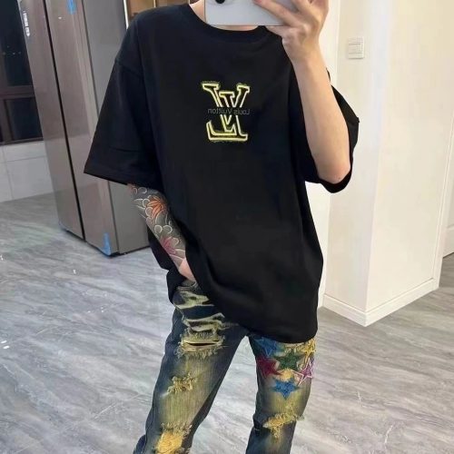 Louis Vuitton LV Distressed Star Print Casual T-Shirt Black