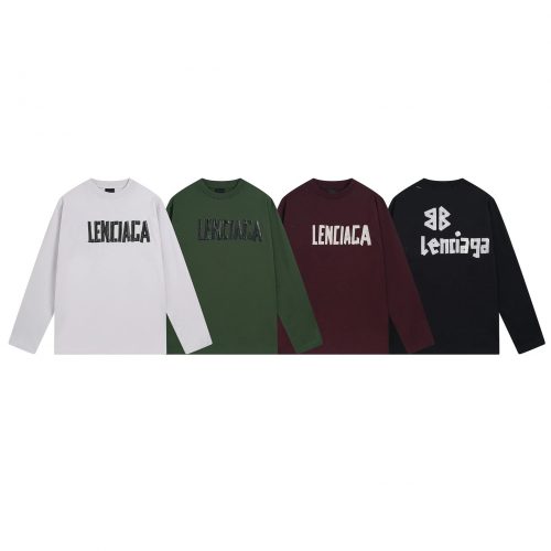 Balenciaga Distressed Logo Long Sleeve Shirt Casual Cotton White Green Burgundy Black