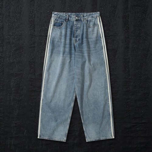 Design Side Stripe Wide Leg Denim Jeans Blue