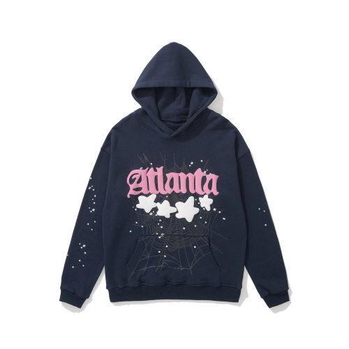 Sp5der Atlanta Graphic Hoodie Casual Pullover Navy