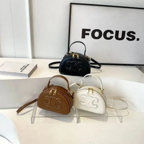 Celine Triomphe Mini Bag Leather Crossbody Bag Black Brown White