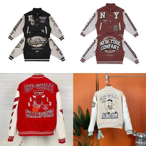 Off-White Chicago Bulls Varsity Jacket Streetwear Jacket Red and White