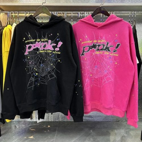 Sp5der Nevermind The Spider Casual Hoodie Black and Pink