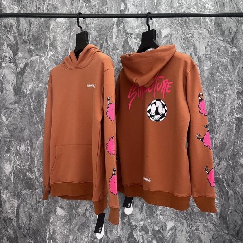 Chinatown Market Structure Graphic Hoodie Casual Sweatshirt Brown with Pink Print