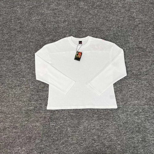 Design Waffle Knit Long Sleeve Shirt White