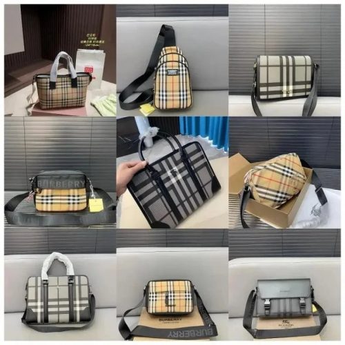 Burberry Check Print Classic Shoulder Bag and Tote Bag Collection Beige and Gray