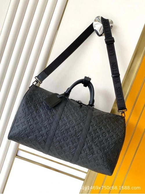 Louis Vuitton LV Keepall Bandouliere 45 Embossed Leather Travel Duffle Bag Black