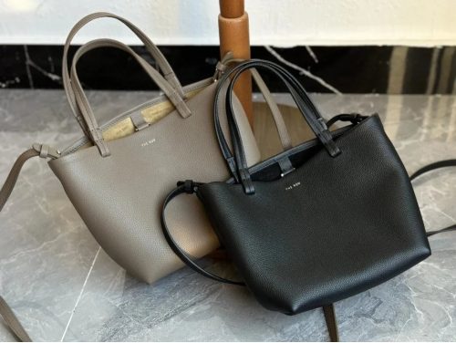 The Row Park Tote Minimalist Leather Shoulder Bag Black and Beige