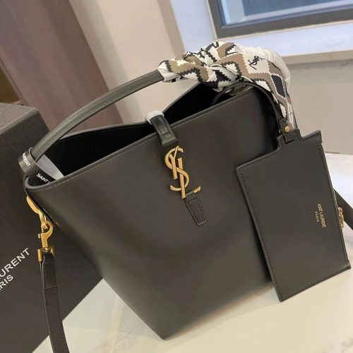 Saint Laurent YSL Le Seau Leather Bucket Bag Black