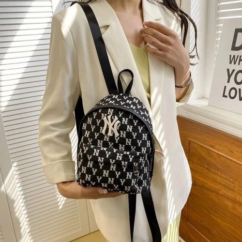 MLB Monogram Mini Backpack Casual Travel Bag Black and White