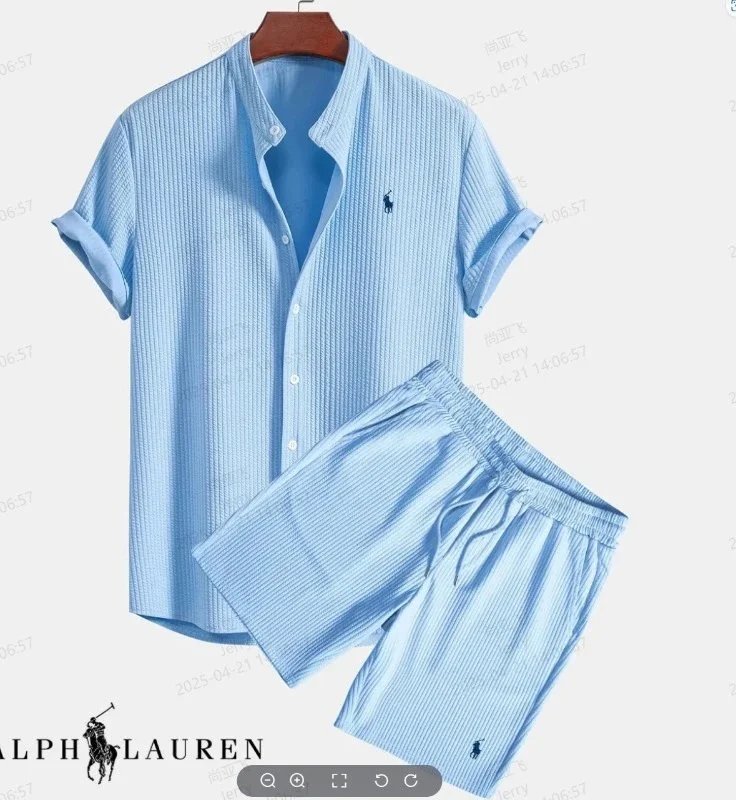 Ralph Lauren立领短袖短裤 浅蓝