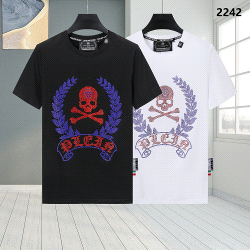 Philipp Plein Skull Rhinestone Graphic Tee Black and White