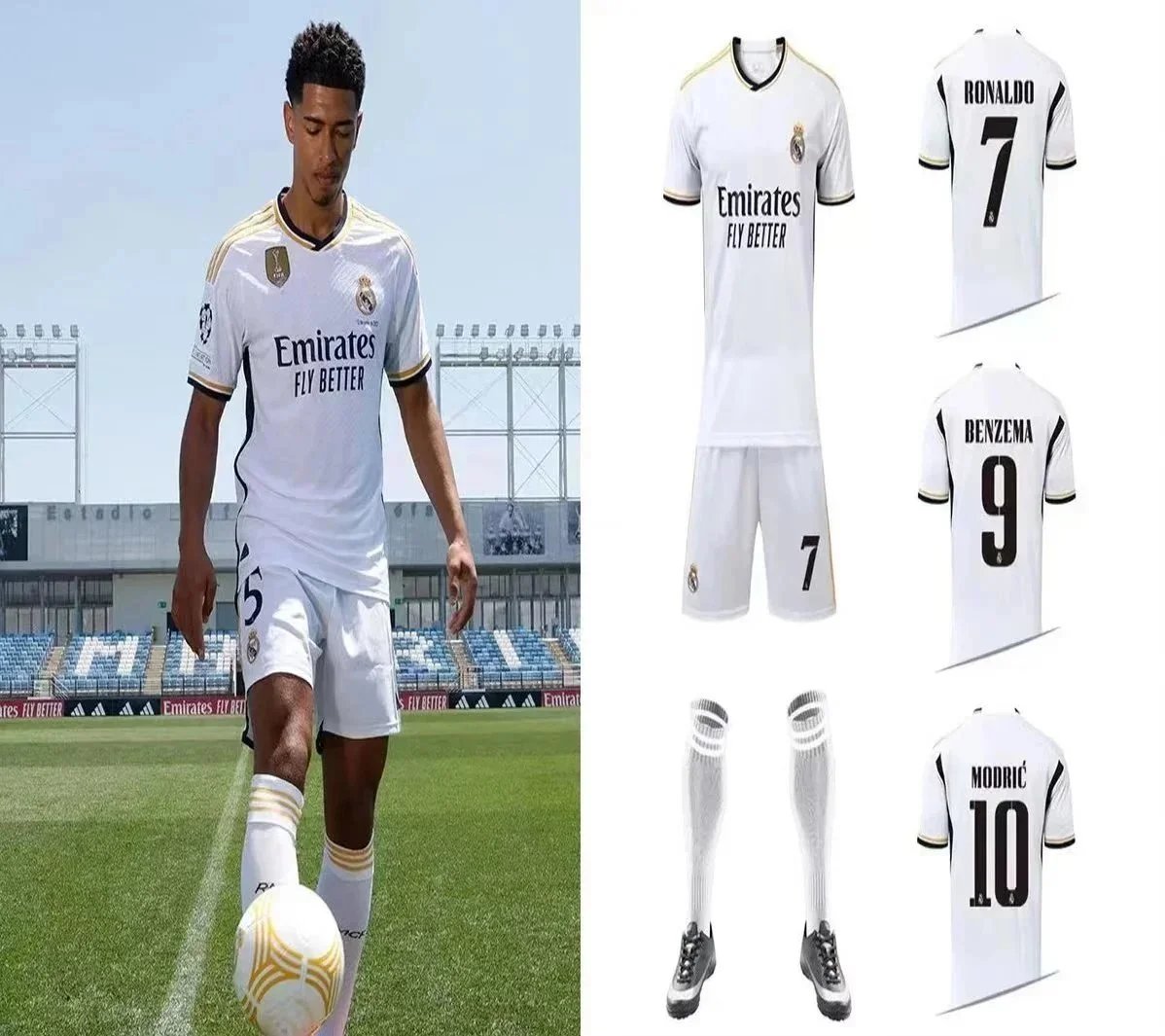 Adidas Real Madrid 2022 Home Jersey Set Soccer Kit White