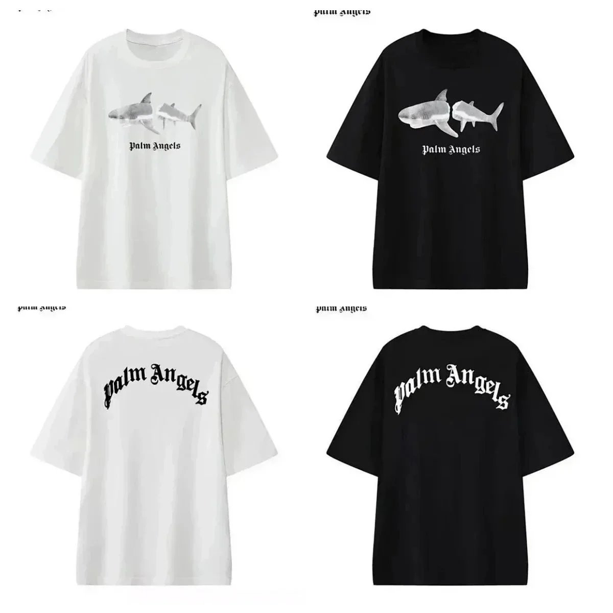 Palm Angels Shark Graphic Casual T-Shirt Black and White