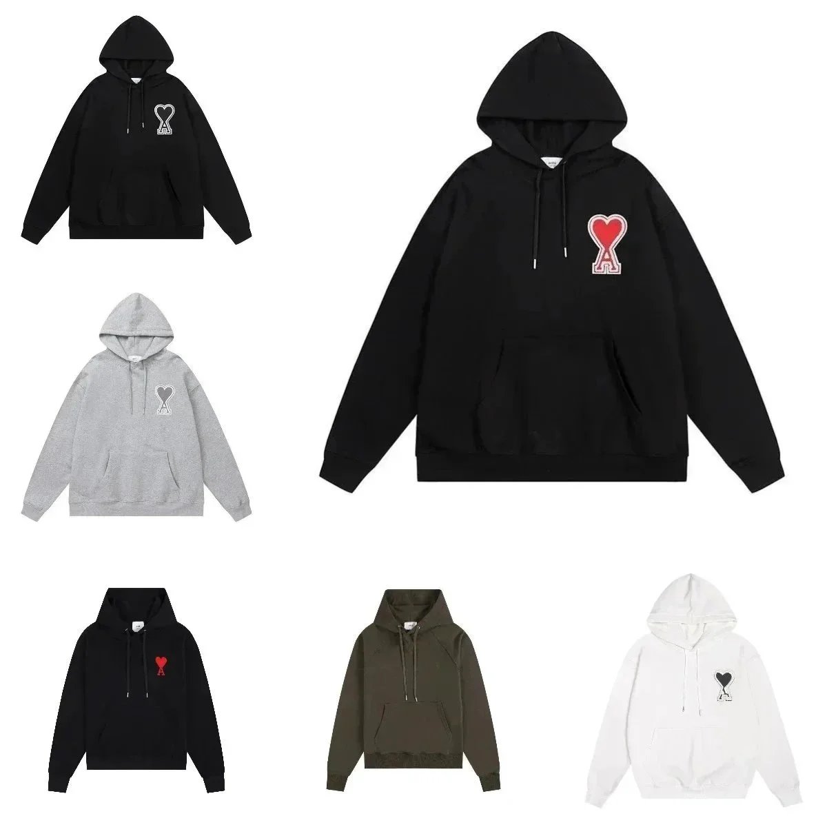 AMI Paris Ami de Coeur Hoodie Casual Cotton Pullover Black