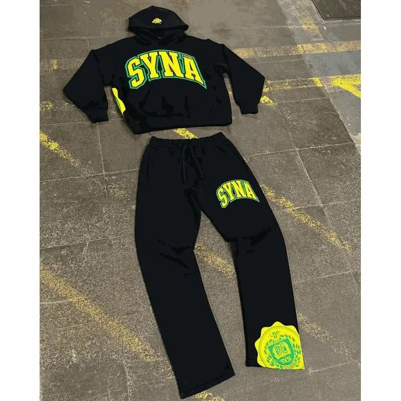 Syna World Syna SYNA Logo Hoodie and Sweatpants Set Casual Black and Yellow