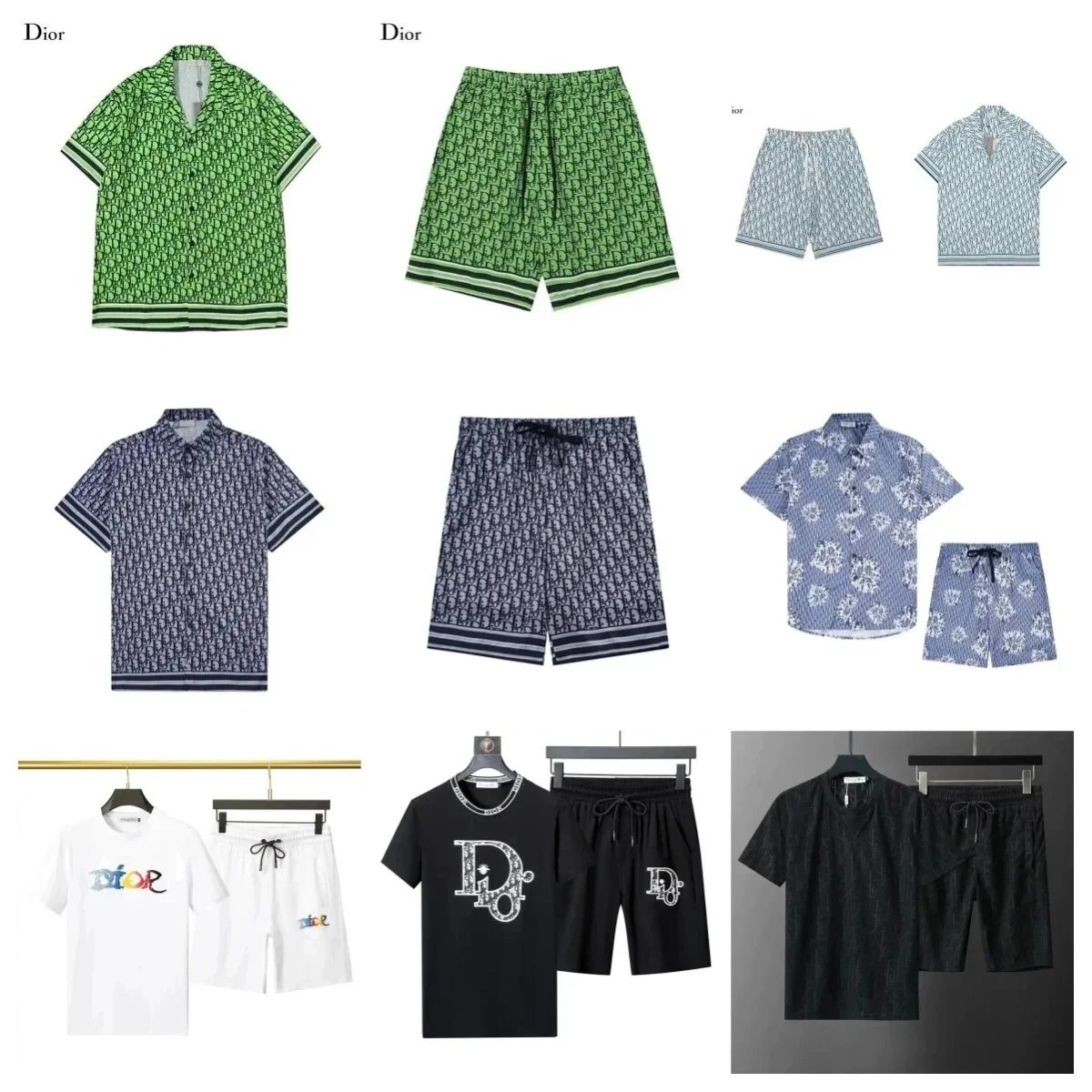 Dior Oblique Print Polo Shirt and Shorts Set Casual Summer Blue